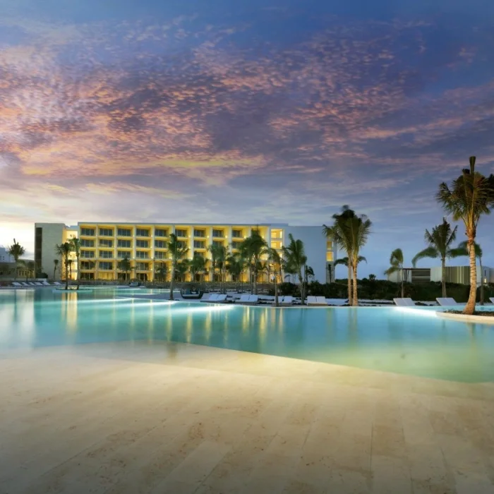Grand Palladium Costa Mujeres pool during sunset
