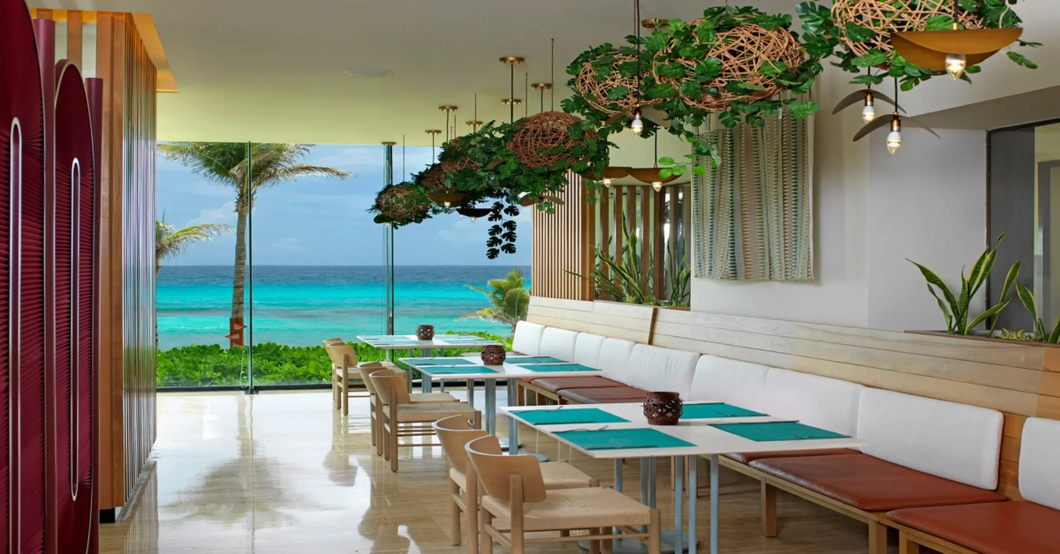 Malva Food Bazaar restaurant dining area with ocean views at Paradisus Cancun