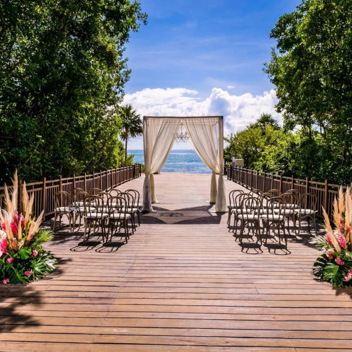 Ceremony decor on gabi bridge wedding venue at Paradisus Playa del carmen