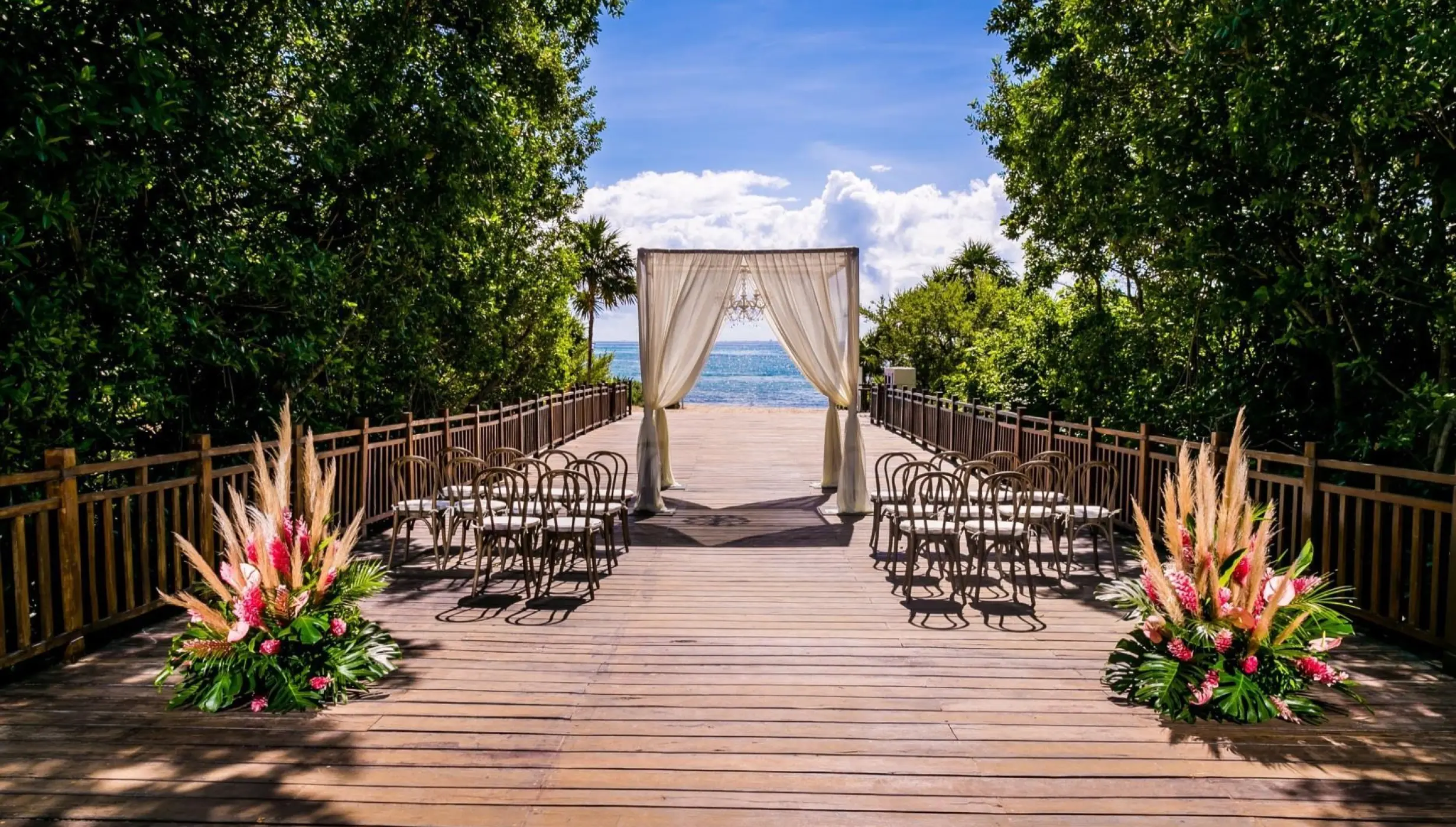Ceremony decor on gabi bridge wedding venue at Paradisus Playa del carmen