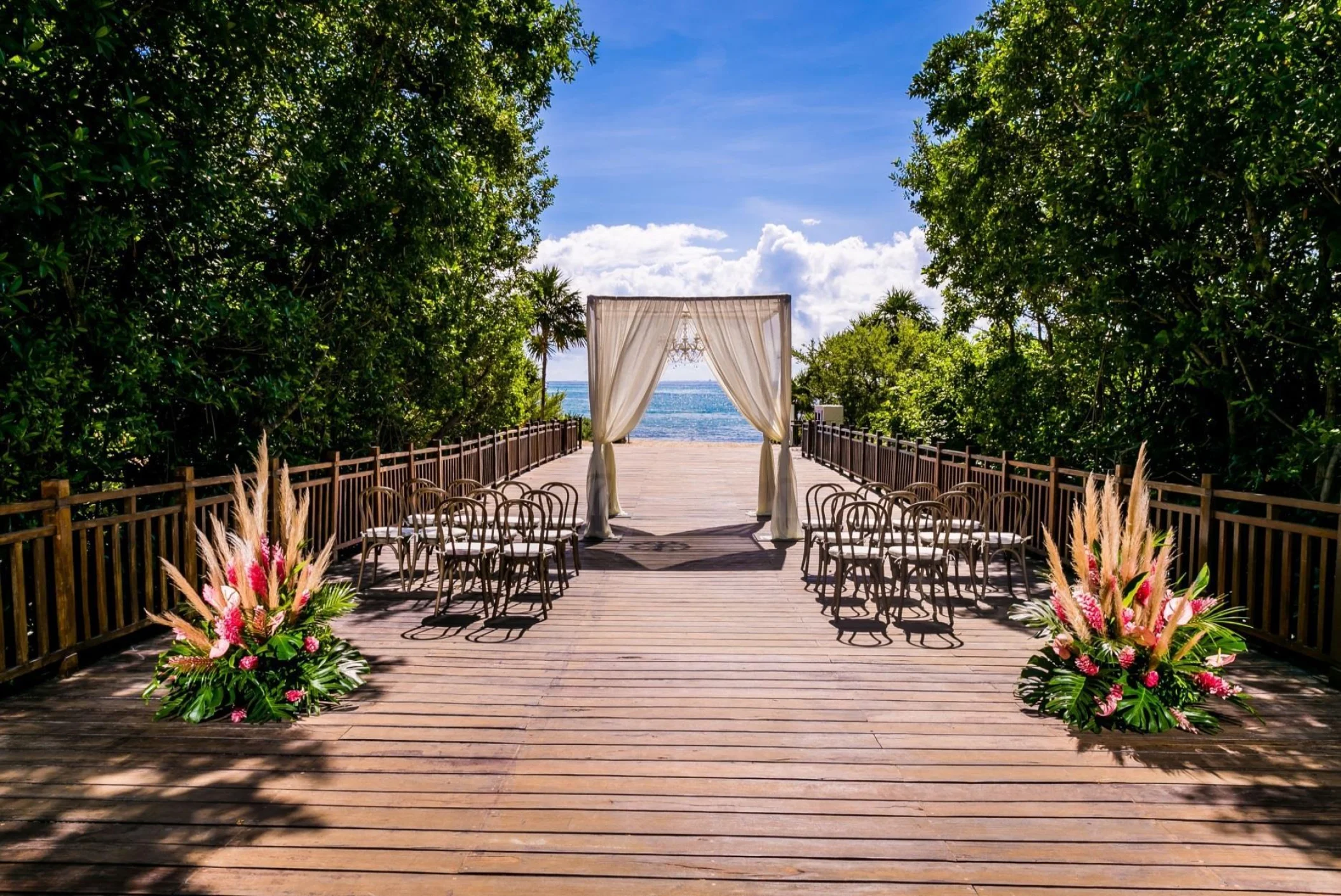 Ceremony decor on gabi bridge wedding venue at Paradisus Playa del carmen