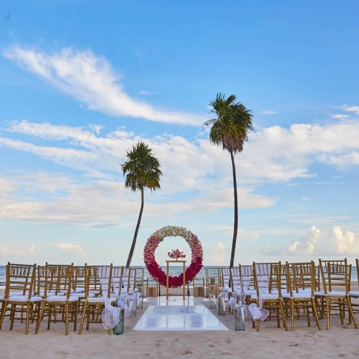 Ceremony decor on north beach at Paradisus Playa del Carmen