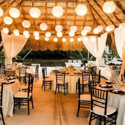 Dinner reception decor on Palapa 1 and 2 wedding venue at Paradisus Playa del carmen and Paradisus La Perla