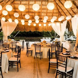 Dinner reception decor on Palapa 1 and 2 wedding venue at Paradisus Playa del carmen and Paradisus La Perla