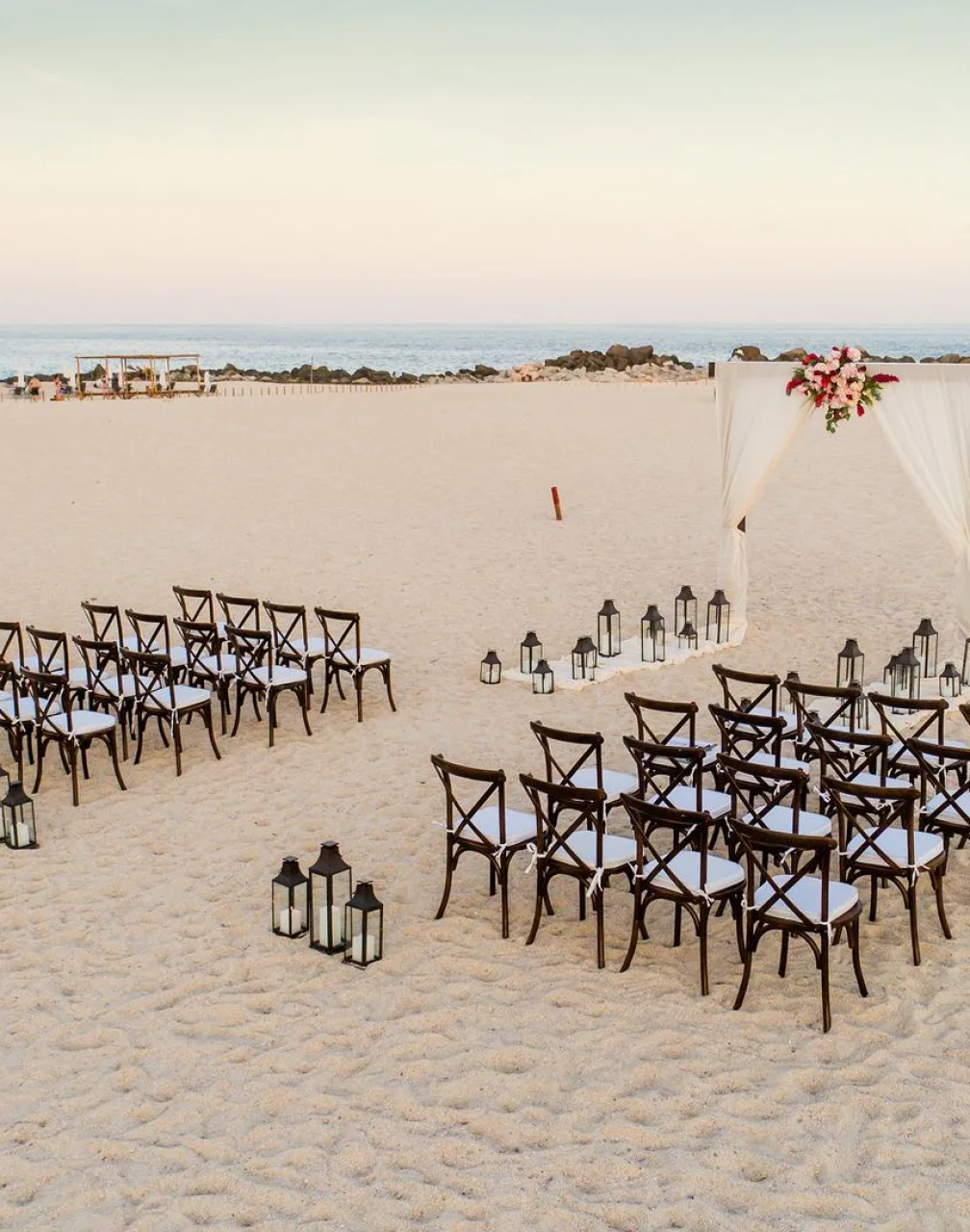 Ceremony decor on the beach venue at Paradisus Los Cabos