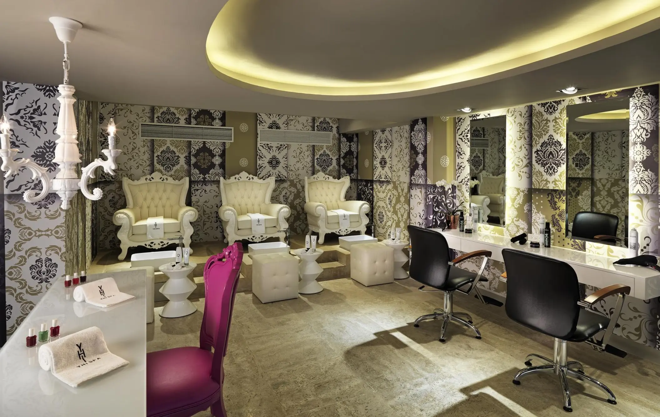 Bridal suite with salon chairs and pedicure stations at Paradisus Los Cabos, Cabo San Lucas