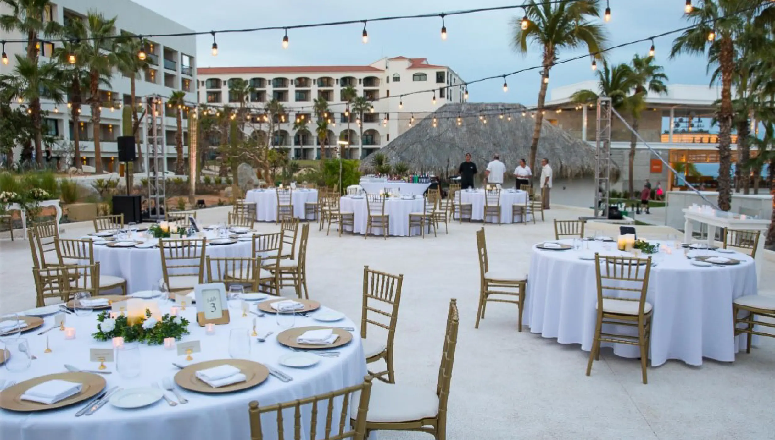 Cocktail party in the central garden area at Paradisus Los Cabos