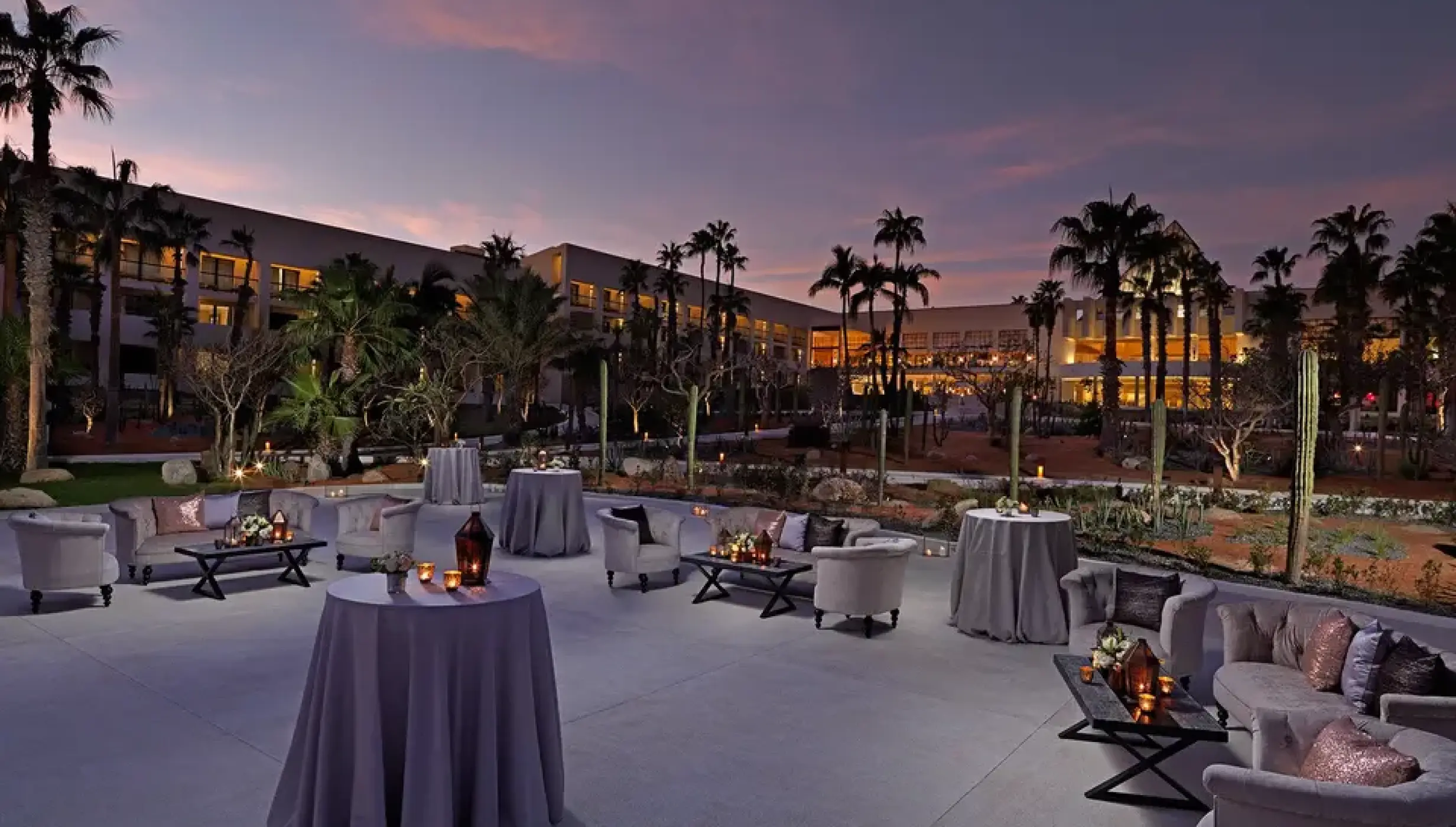 Cocktail party in the central garden area at Paradisus Los Cabos