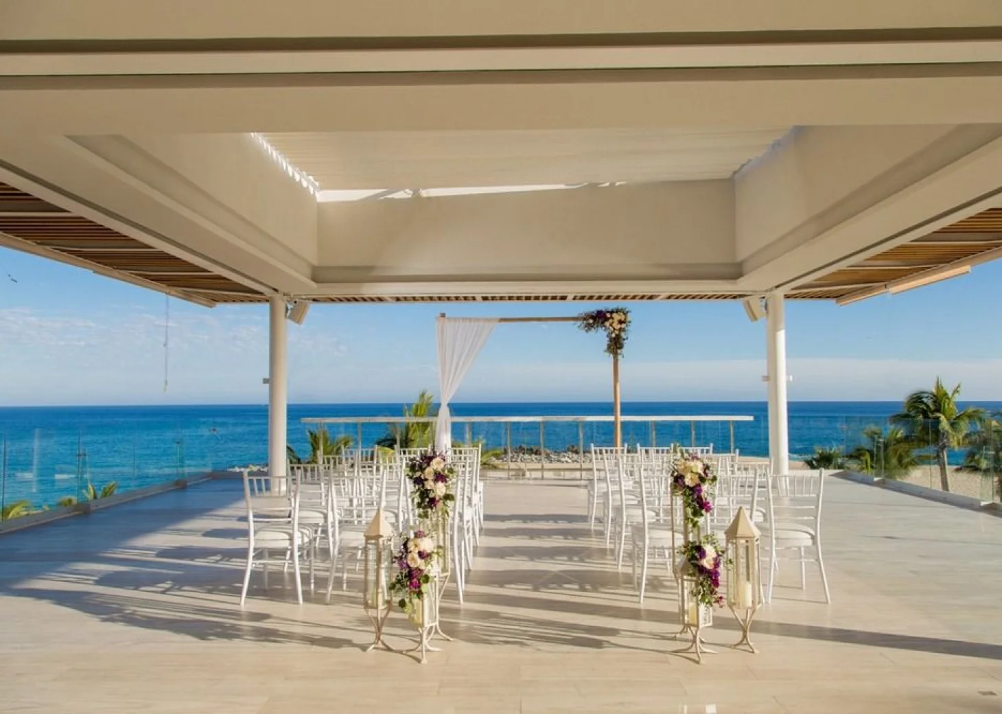 Ceremony decor on the rooftop venue at paradisus los cabos