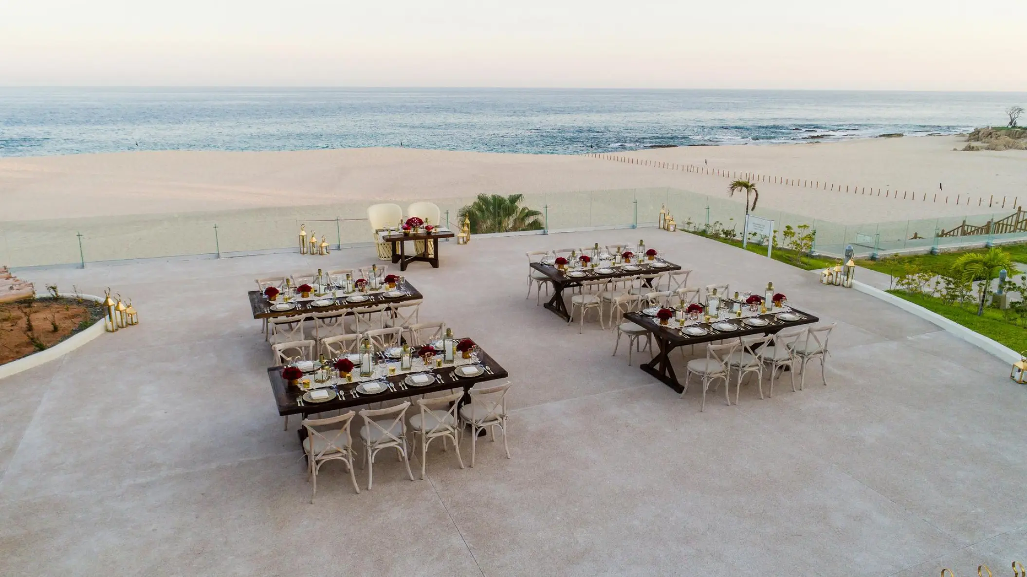 Terrace wedding reception with ocean views at Paradisus Los Cabos, Cabo San Lucas