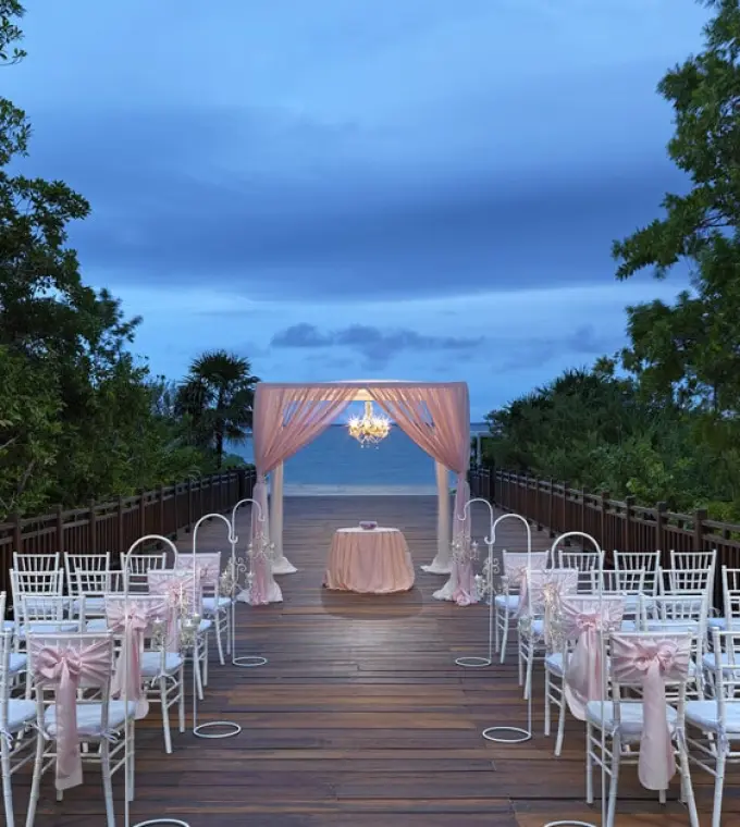 Wooden deck wedding ceremony at Paradisus La Perla, Playa Del Carmen