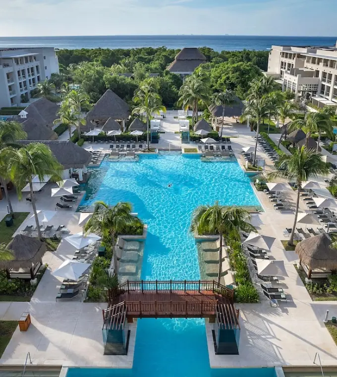 Aerial view of the swimming pools and grounds at Paradisus Playa Del Carmen