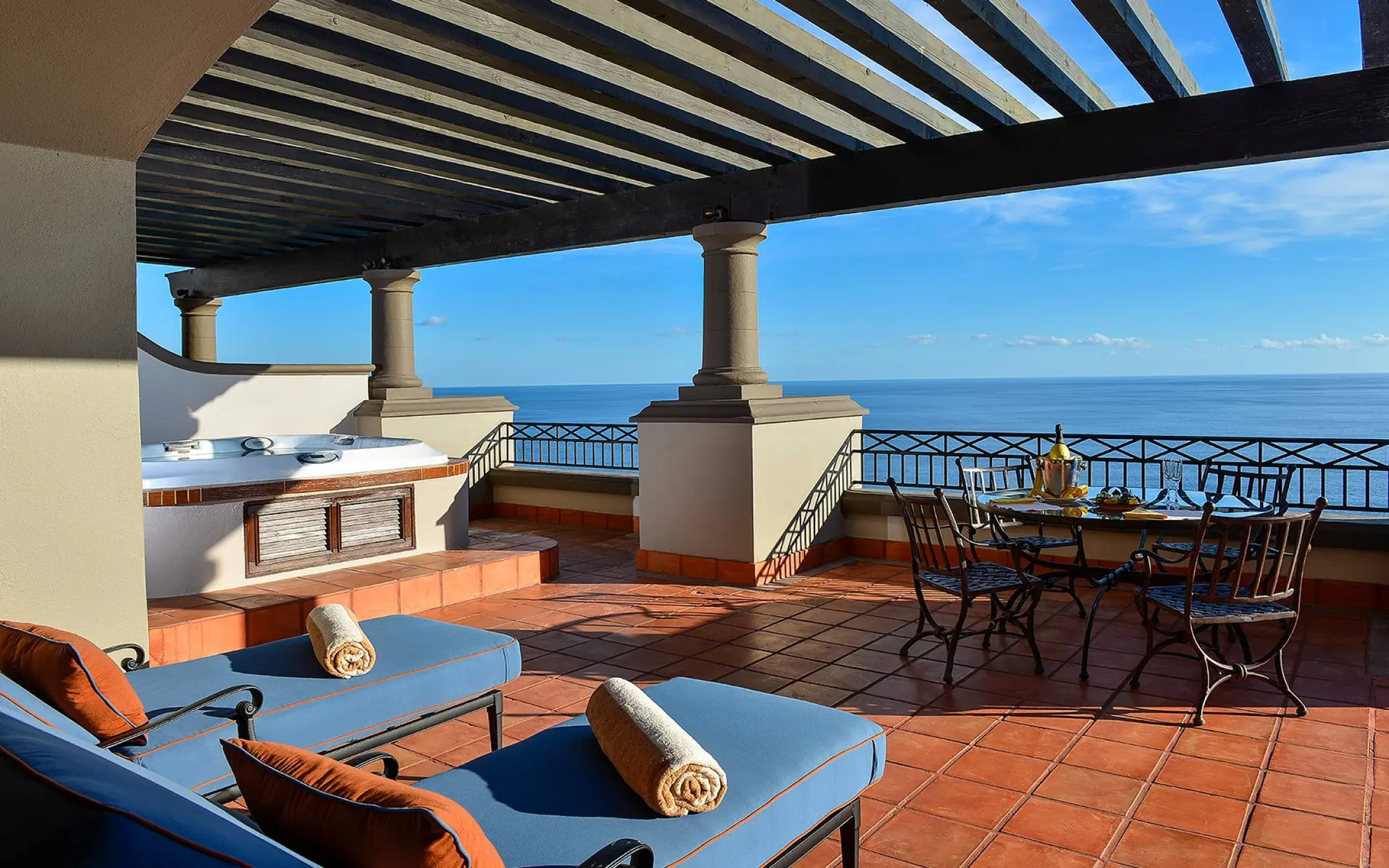 Private suite balcony with hot tub and ocean views at Pueblo Bonito Sunset Beach, Cabo San Lucas