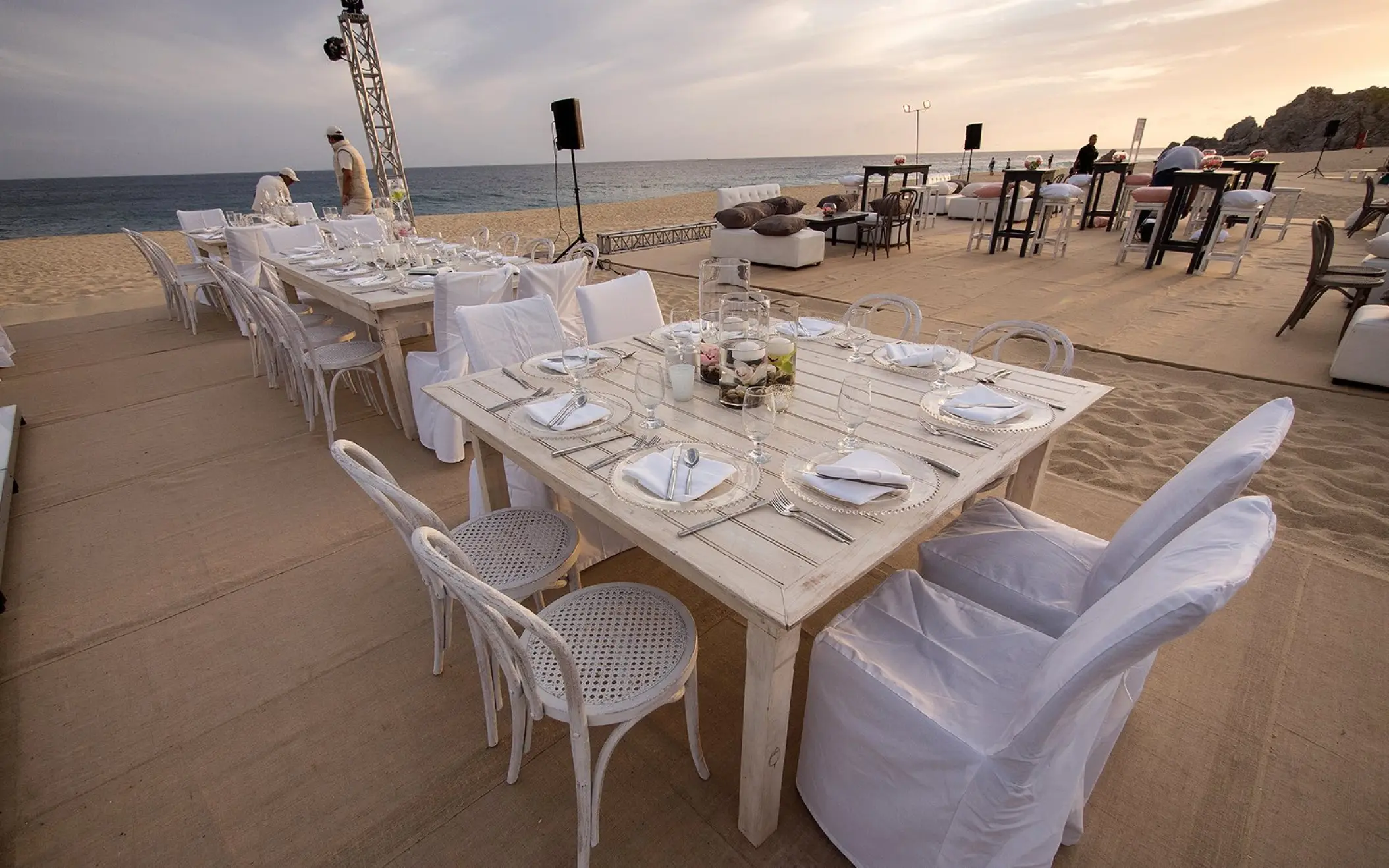 Beachfront wedding reception at Pueblo Bonito Sunset Beach, Cabo San Lucas
