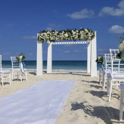 Beachfront wedding ceremony setup at Planet Hollywood Adult Scene, Cancun