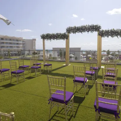 Rooftop wedding ceremony setup at Planet Hollywood Adult Scene Cancun