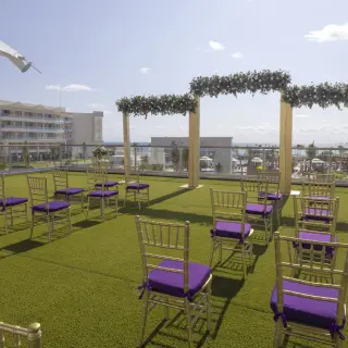 Rooftop wedding ceremony setup at Planet Hollywood Adult Scene Cancun