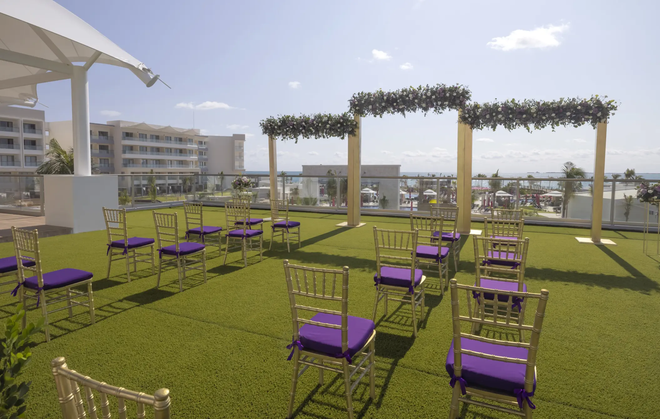 Rooftop wedding ceremony setup at Planet Hollywood Adult Scene Cancun