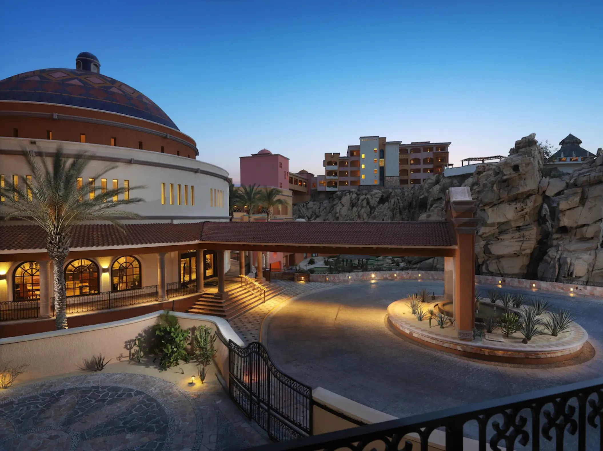 Domed exterior and circular driveway at Playa Grande Resort, Cabo San Lucas