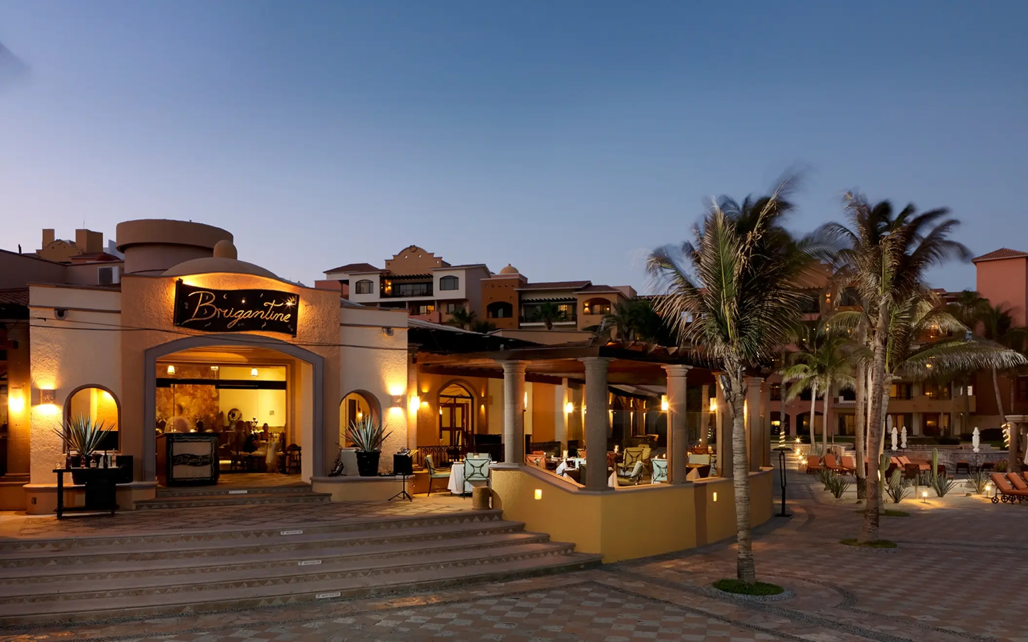 Brigantine restaurant exterior and terrace at Playa Grande Resort, Cabo San Lucas