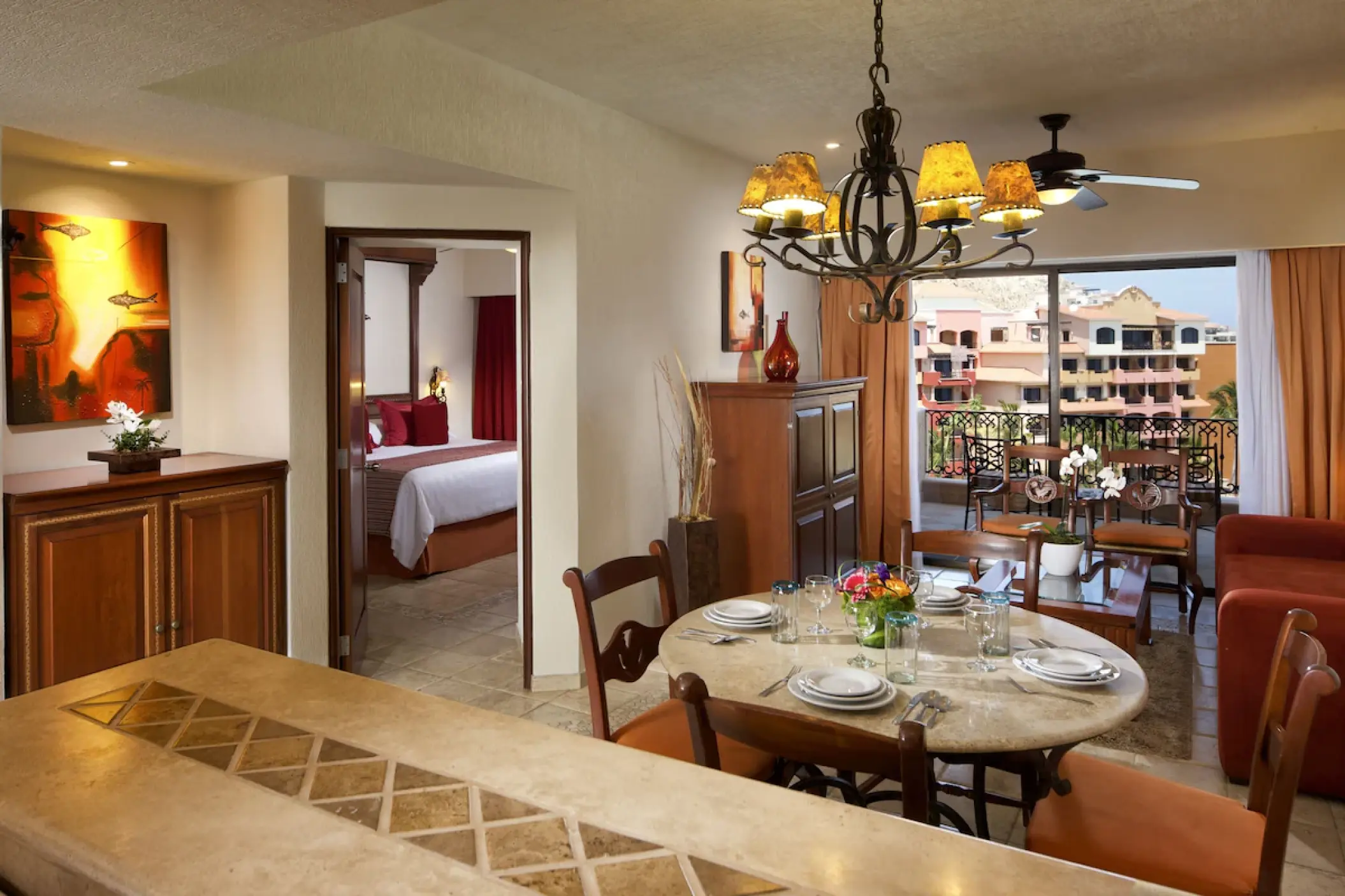 Suite dining area and bedroom at Playa Grande Resort, Cabo San Lucas