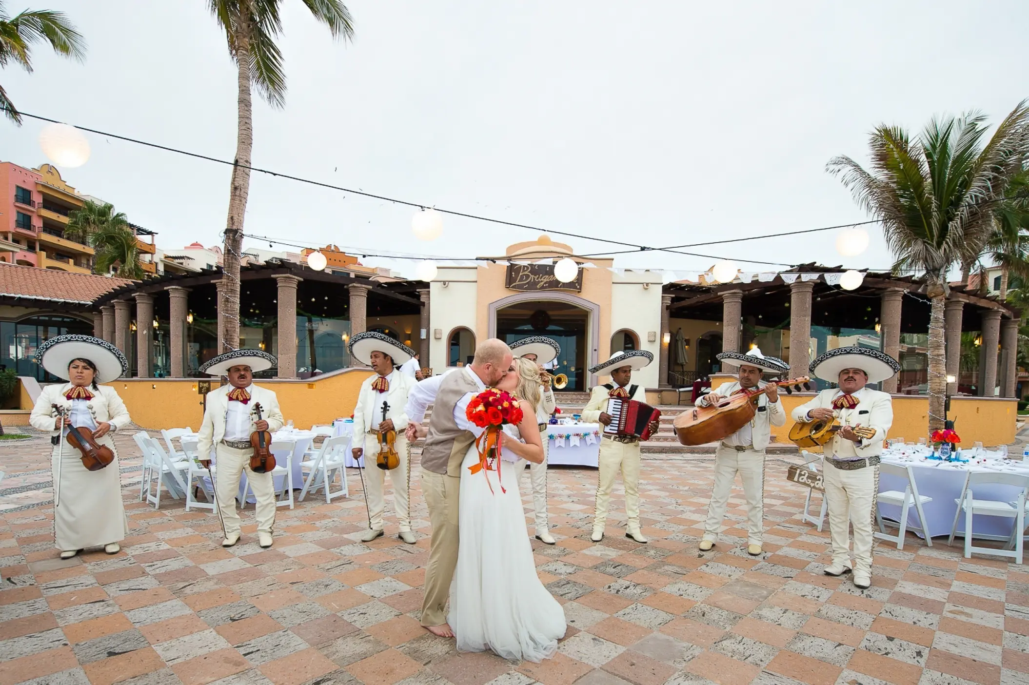 The bride and groom's first dance with a mariachi band at Playa Grande Resort, Cabo San Lucas