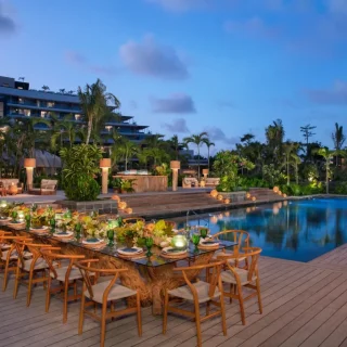 Dinner reception setup on the Pool deck at Secrets Moxche Playa del carmen.