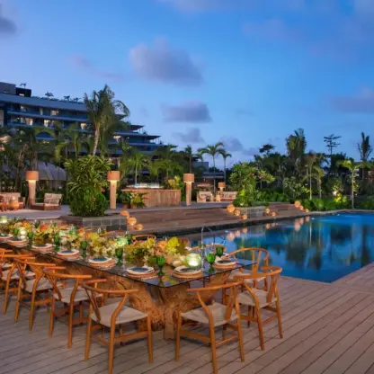 Dinner reception setup on the Pool deck at Secrets Moxche Playa del carmen.