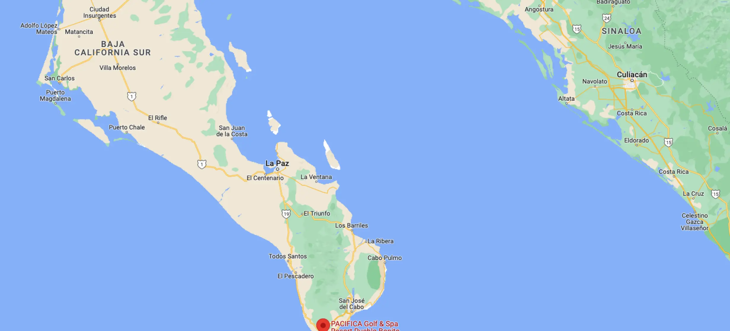 Google maps of Pueblo Bonito Pacifica Golf and Spa