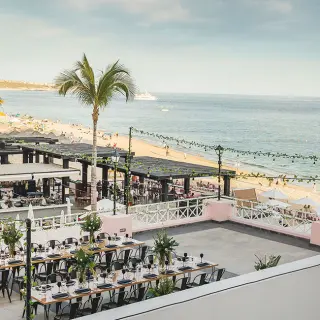 Terrace wedding reception at Pueblo Bonito Rose, Cabo San Lucas