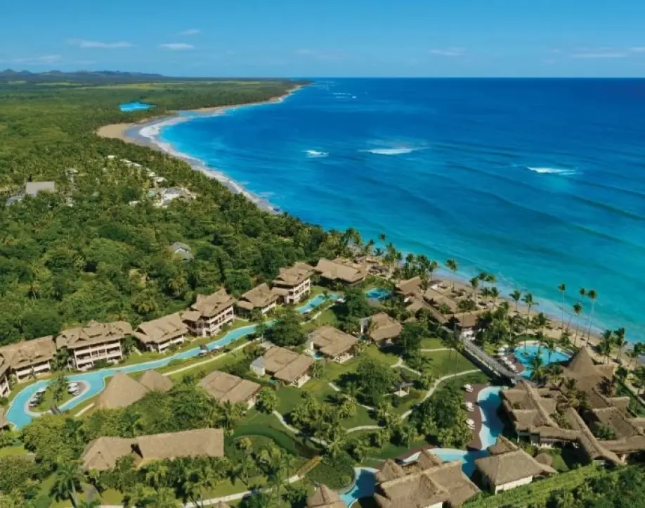 Aerial view of an all-inclusive resort along the coastline in the Dominican Republic