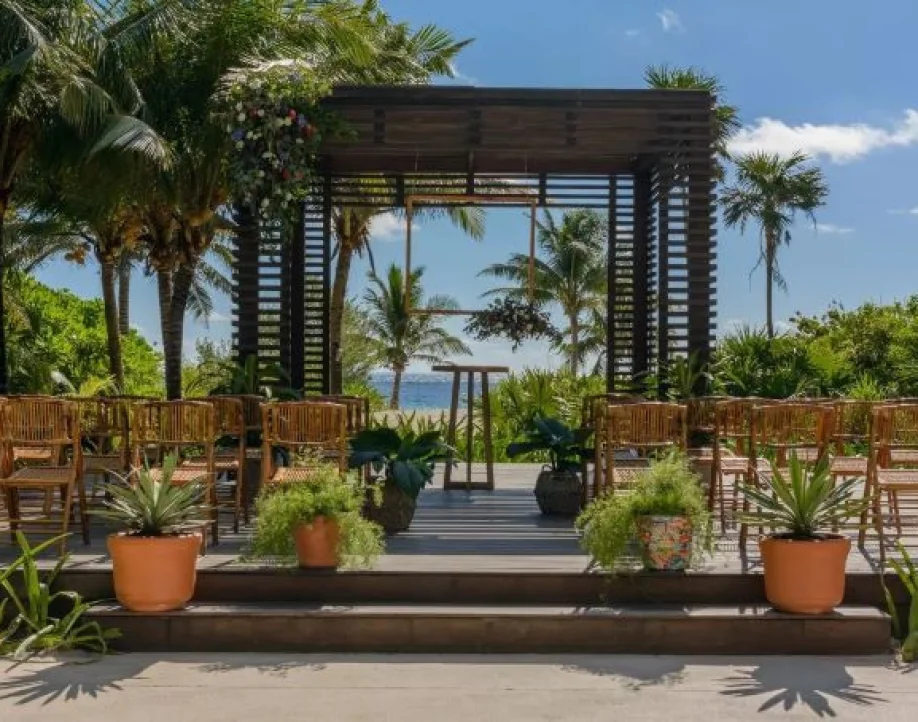 wedding venue with seats and altar
