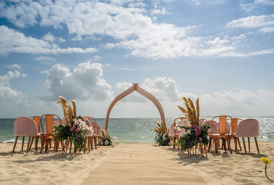 Beach Wedding Setup at Atelier Playa Mujeres.