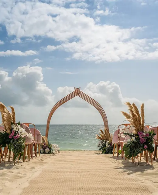 Beach Wedding Setup at Atelier Playa Mujeres.