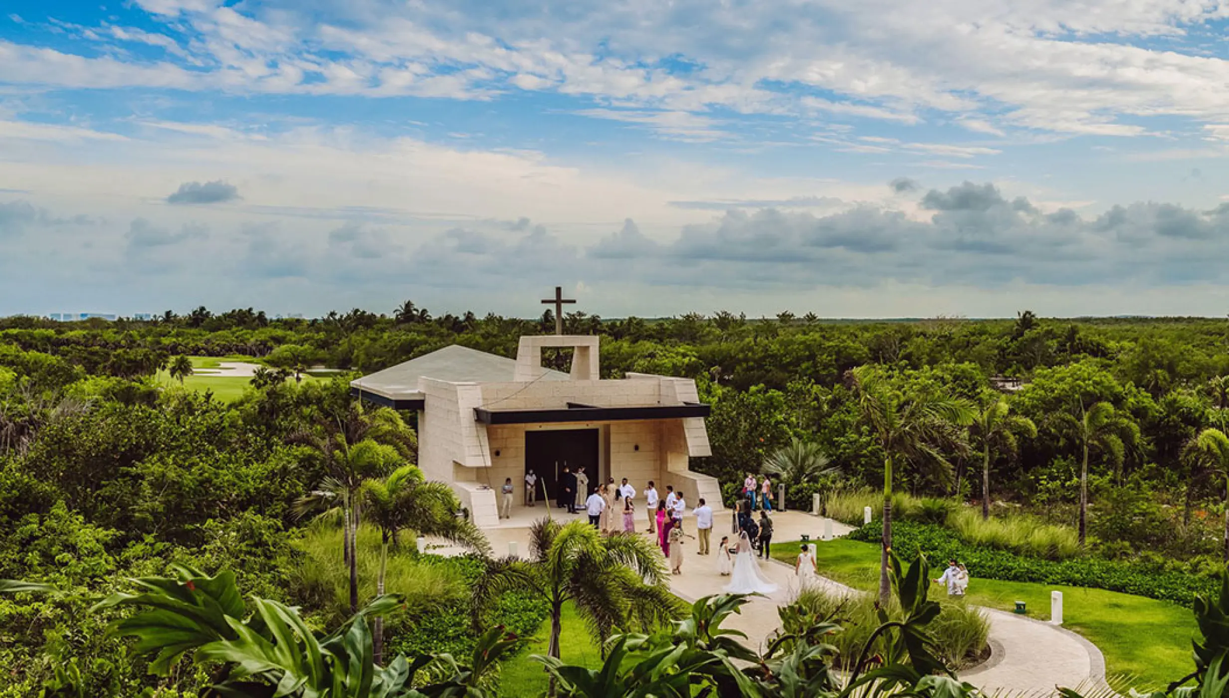 Aerial view of Chapel in Atelier Playa Mujeres resort.
