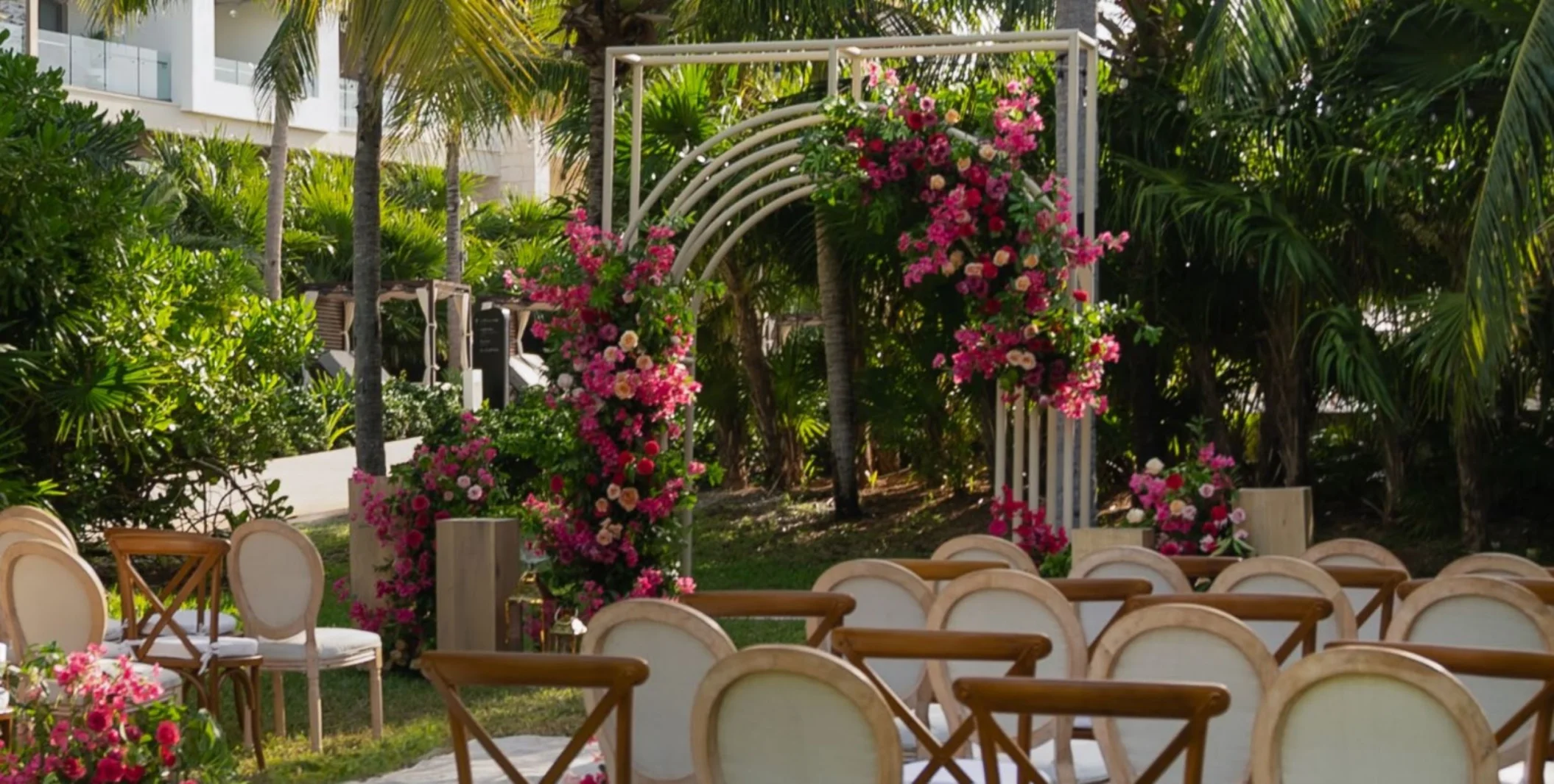 Blush wedding package decor and setup at Atelier Playa Mujeres