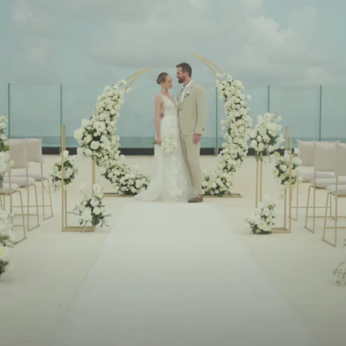 bride and groom on the terrace venue at AVA Resort Cancun