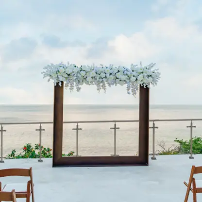 Oceanfront wedding ceremony setup on the lobby terrace at AVA Resort Cancun