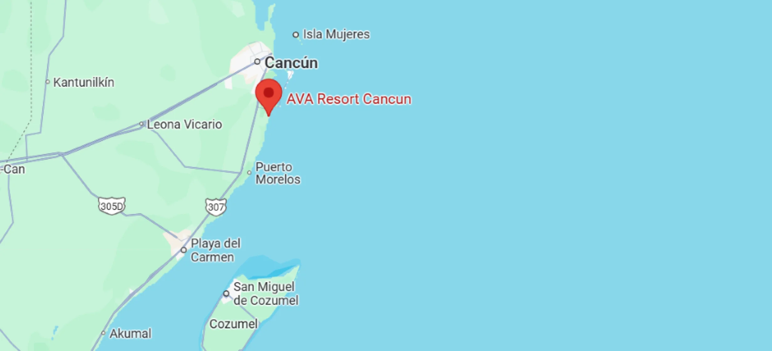 map showing location of ava cancun in mexico