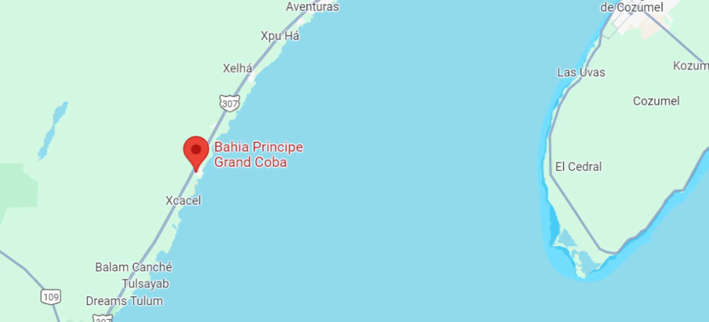 map showing location of Bahia Principe Grand Coba in Mexico