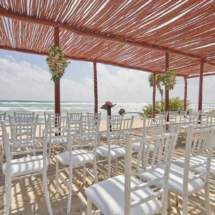 viewpoint beach venue wedding setup at Bahia Principe Grand Coba