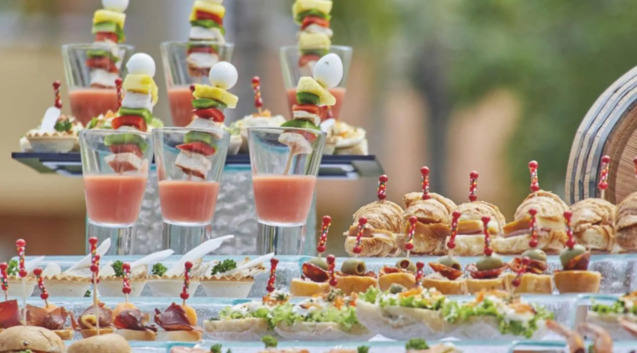 Assorted appetizers and hors d'oeuvres for a wedding cocktail hour at Bahia Principe Grand Coba, Tulum