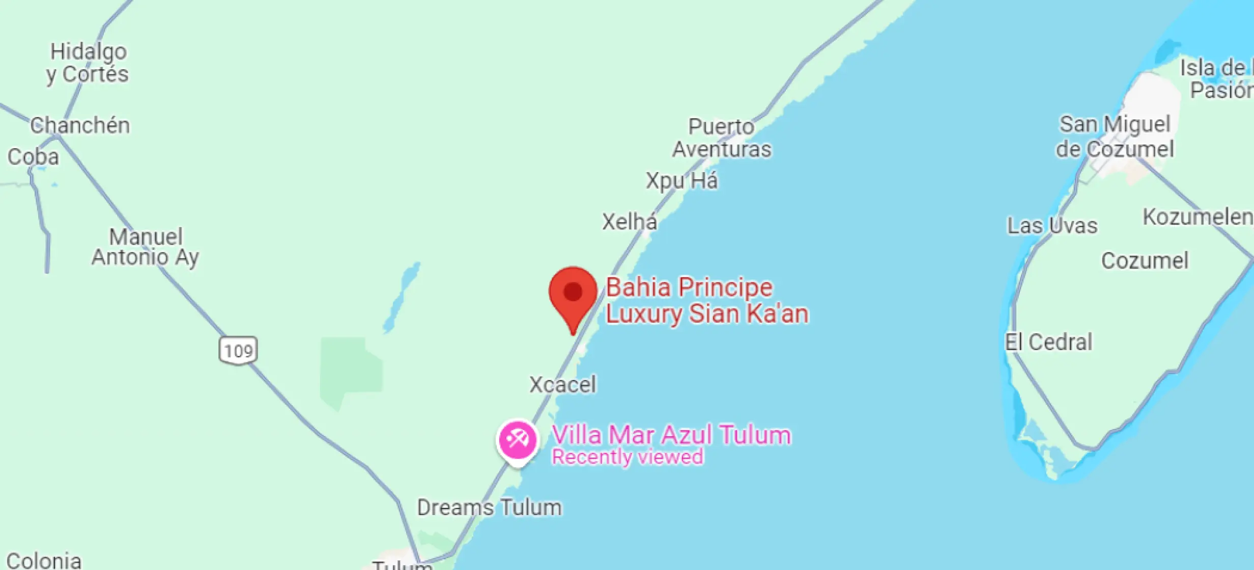 map showing location of bahia principe luxury sian kaan in mexico