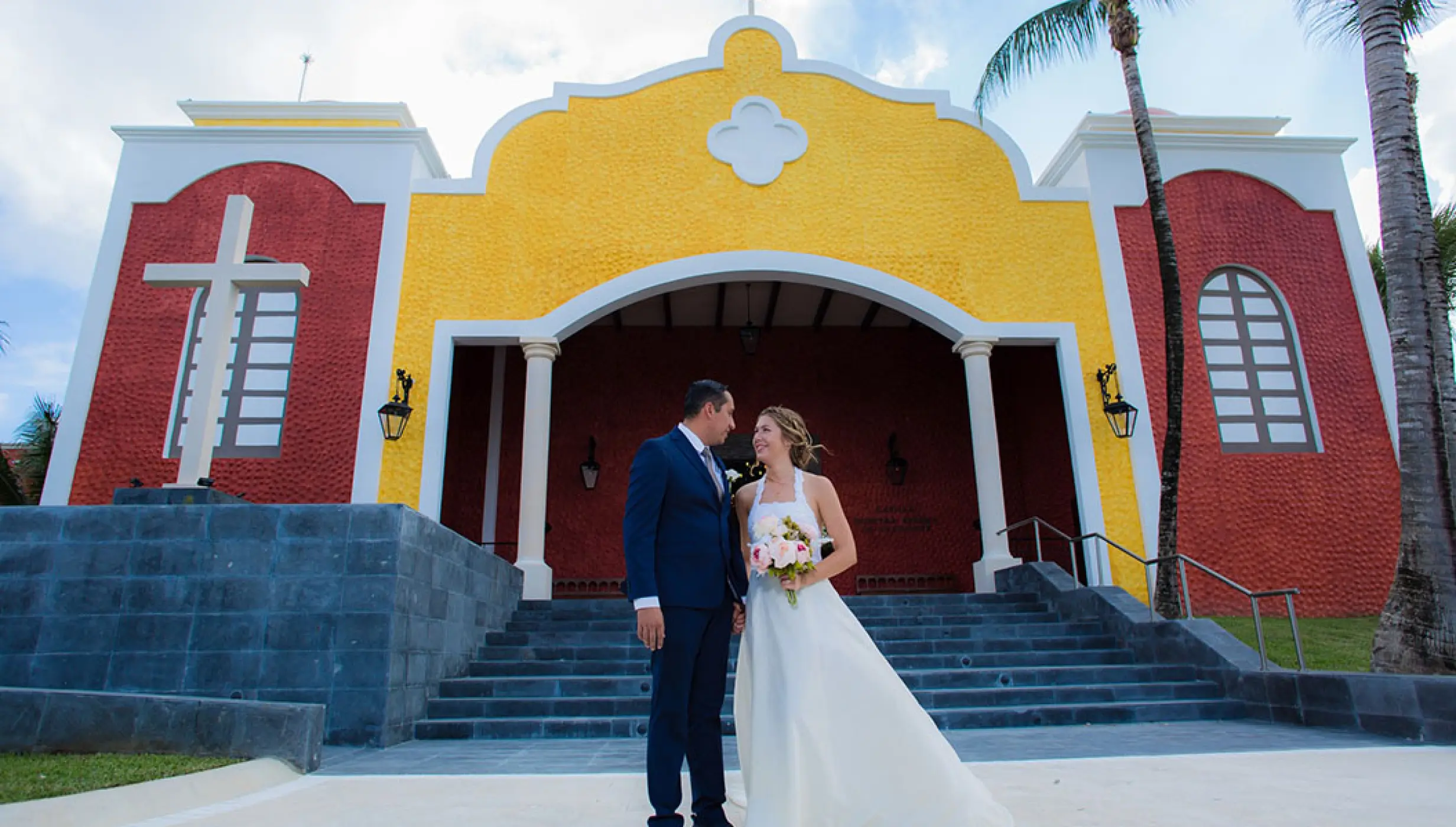 Just married couple at Chapel in Bahia Principe Riviera Maya