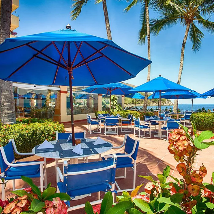 Barcelo Puerto Vallarta resort restaurant outdoors tables.