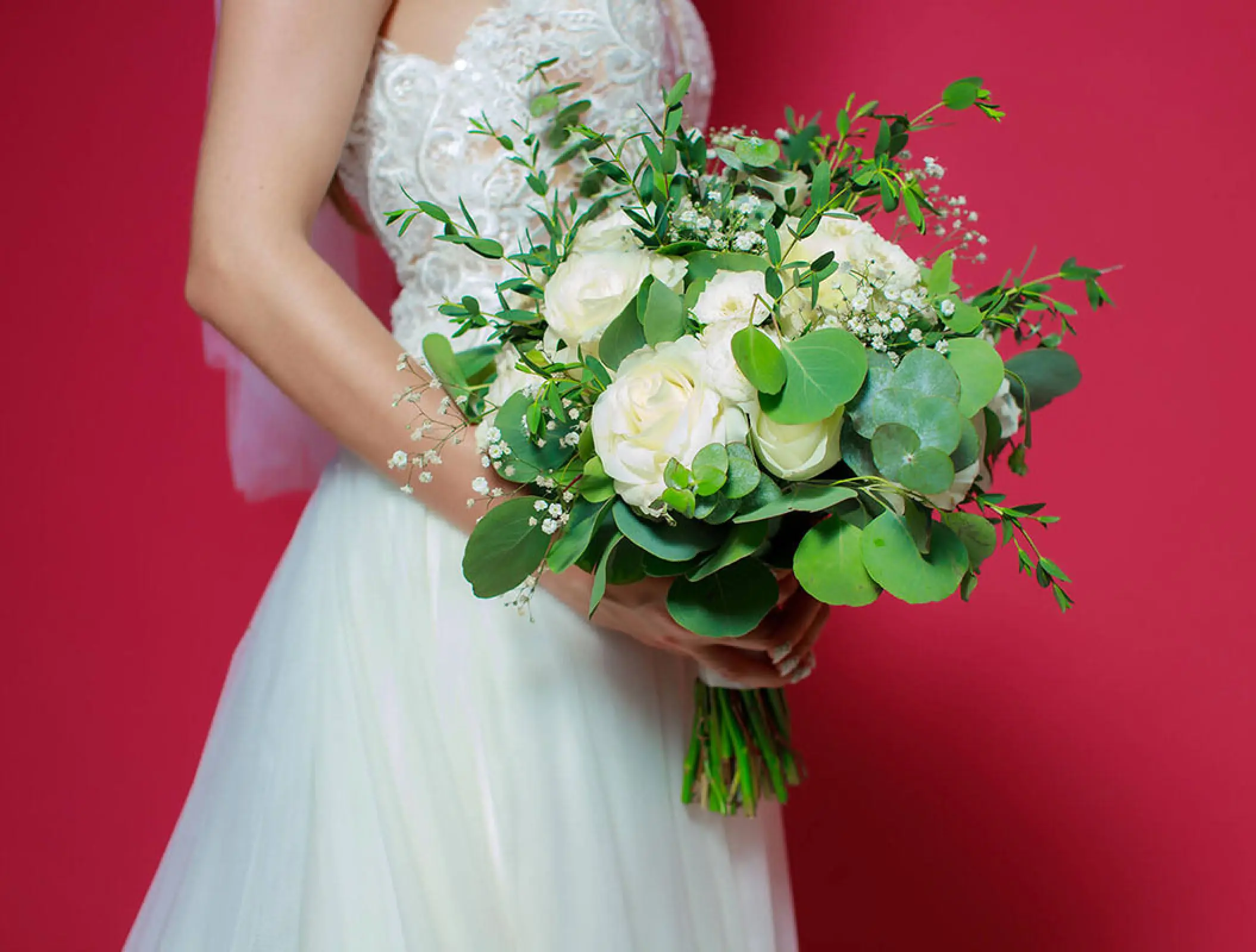 Bridal bouquet with white roses and eucalyptus at Barcelo Puerto Vallarta, Puerto Vallarta