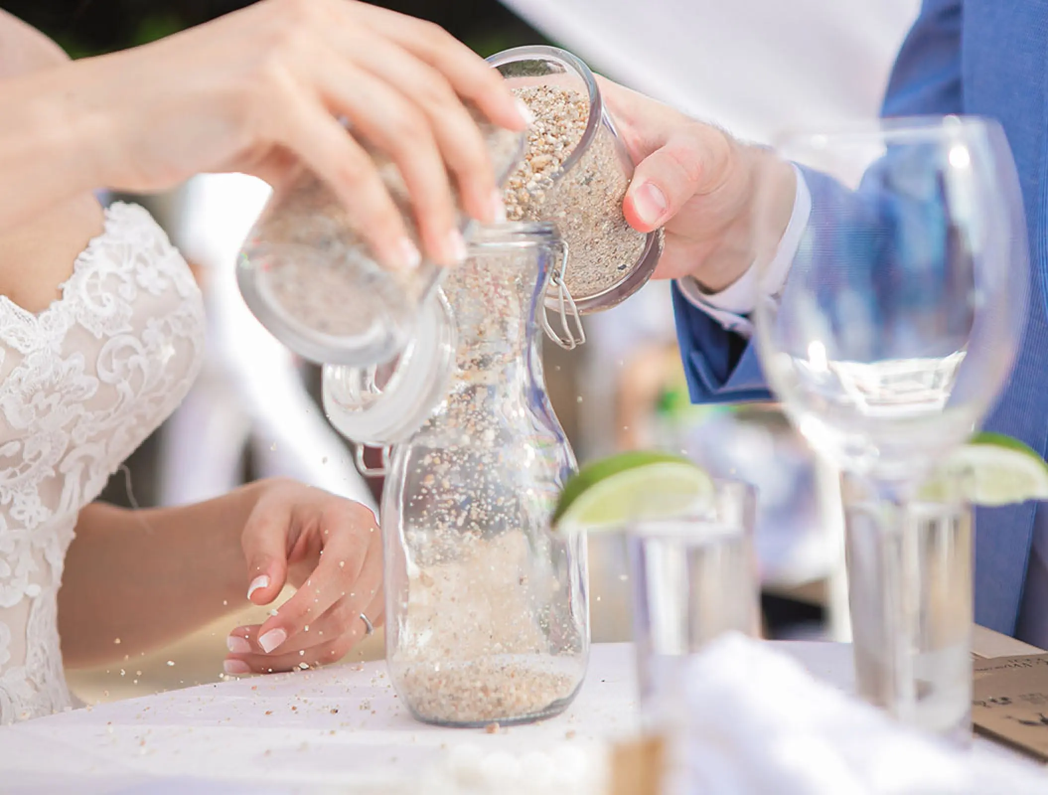 Close-up of a sand ceremony at a Barcelo Puerto Vallarta wedding ceremony, Puerto Vallarta