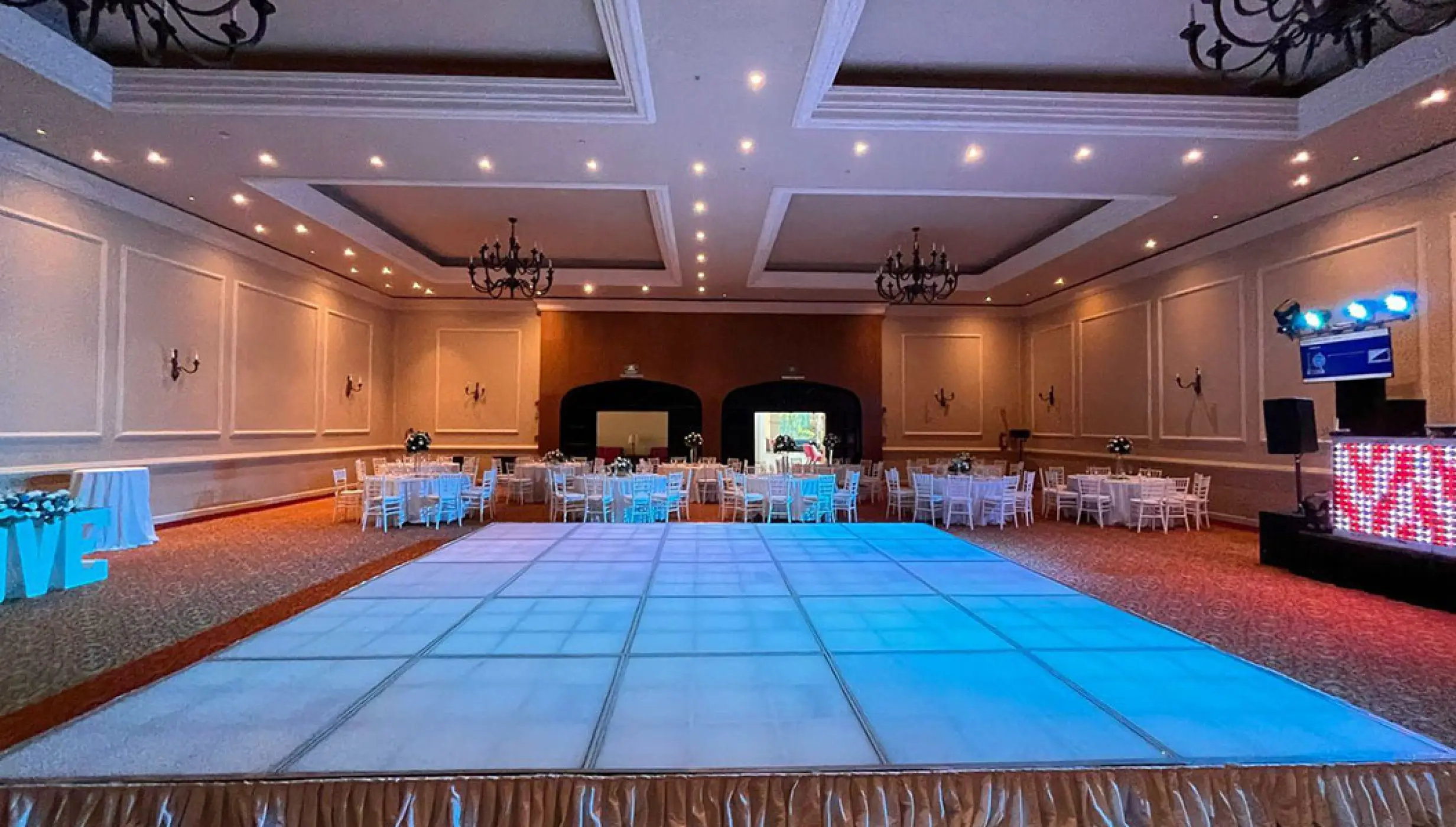 Reception decor on the Ballrom by Barcelo Puerto Vallarta Destination Weddings.