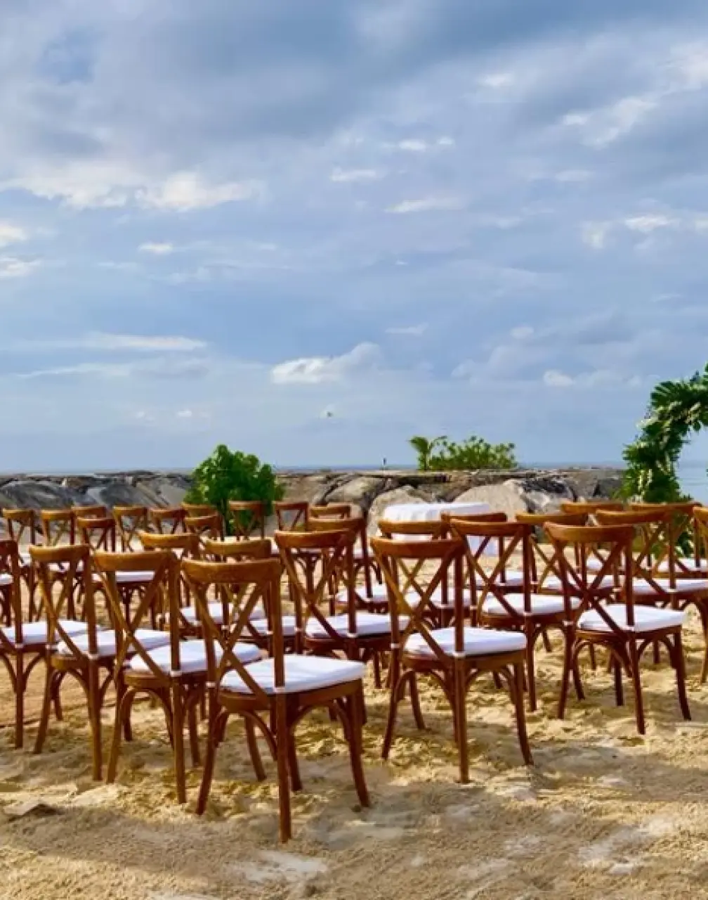 Beachfront wedding ceremony setup at Breathless Montego Bay, Montego Bay