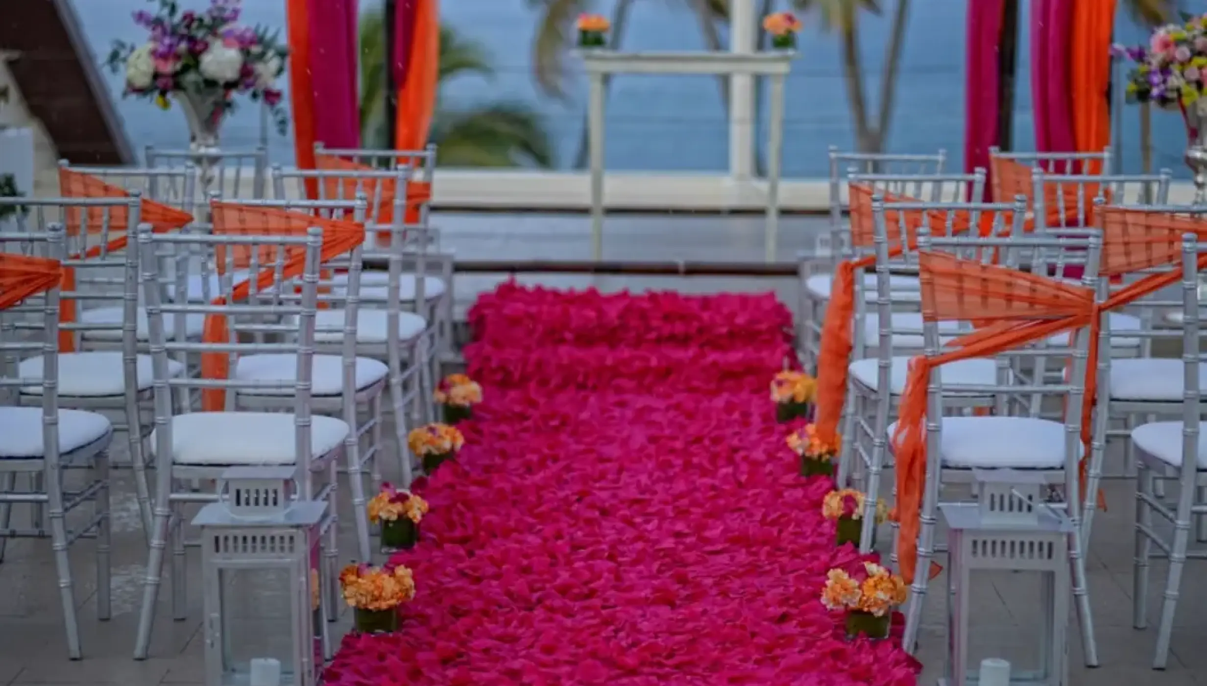 Ceremony decor on the sky rooftop at Breathless Punta Cana